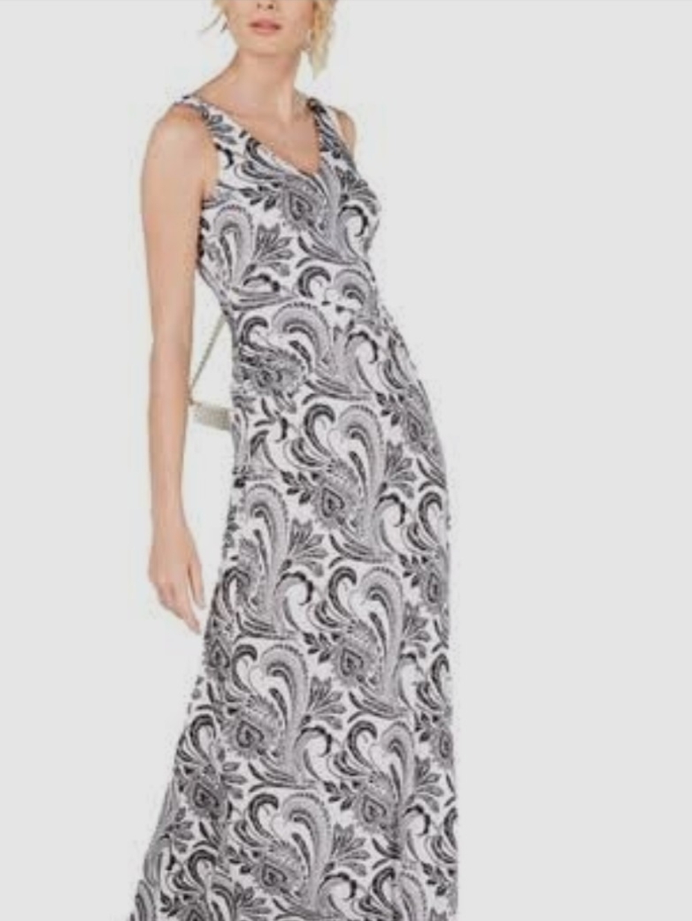 INC International Concepts Black & White Paisley V-Neck Maxi Dress